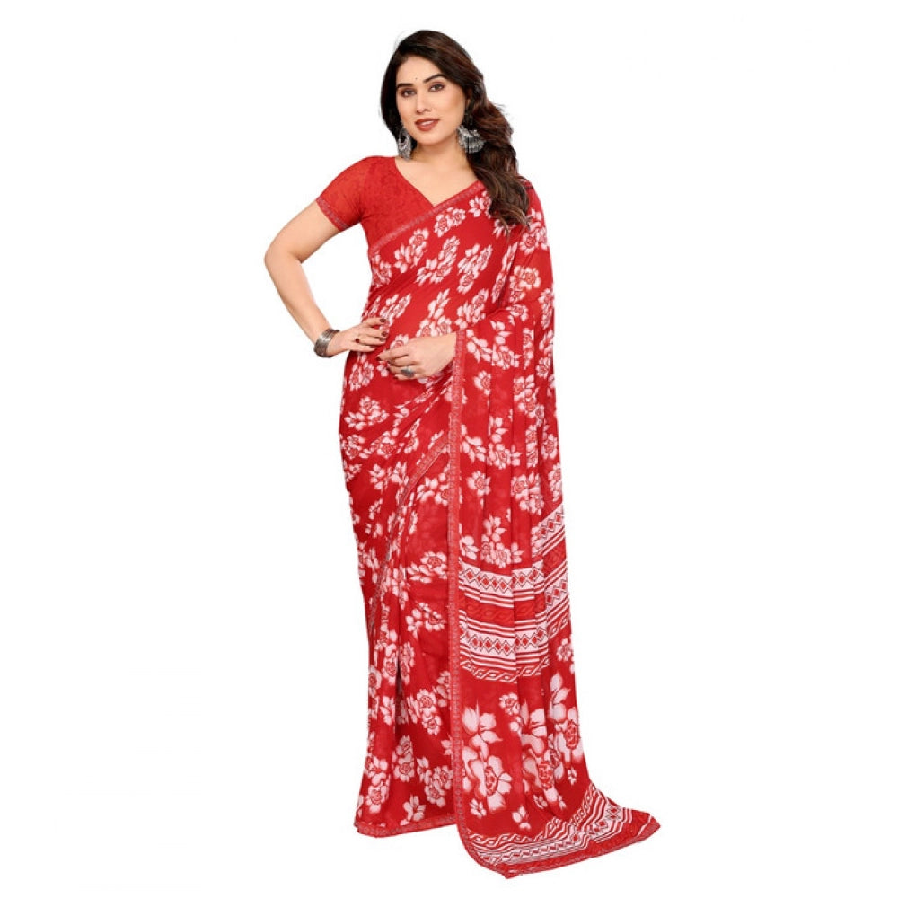 Generic Women's Georgette Printed Saree With Unstitched Blouse 5.5Mtr (Red) Main image
