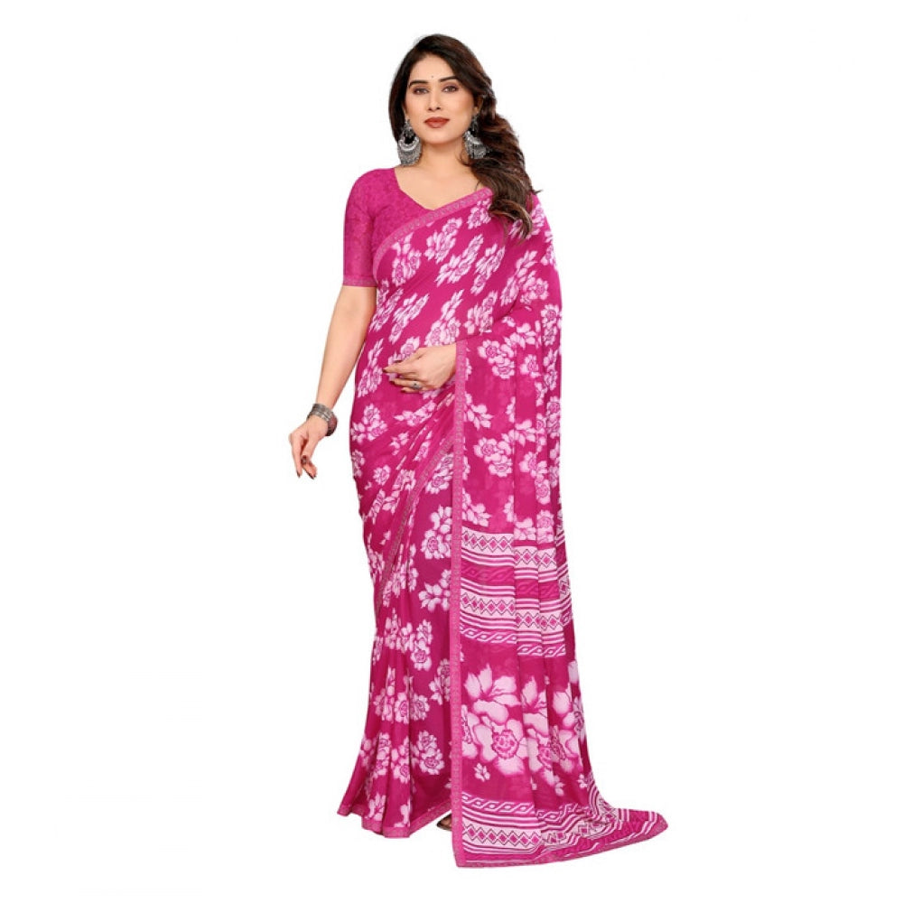 Generic Women's Georgette Printed Saree With Unstitched Blouse 5.5Mtr (Pink) Main image
