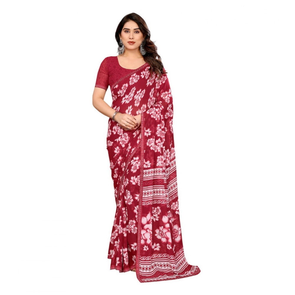 Generic Women's Georgette Printed Saree With Unstitched Blouse 5.5Mtr (Red) Main image