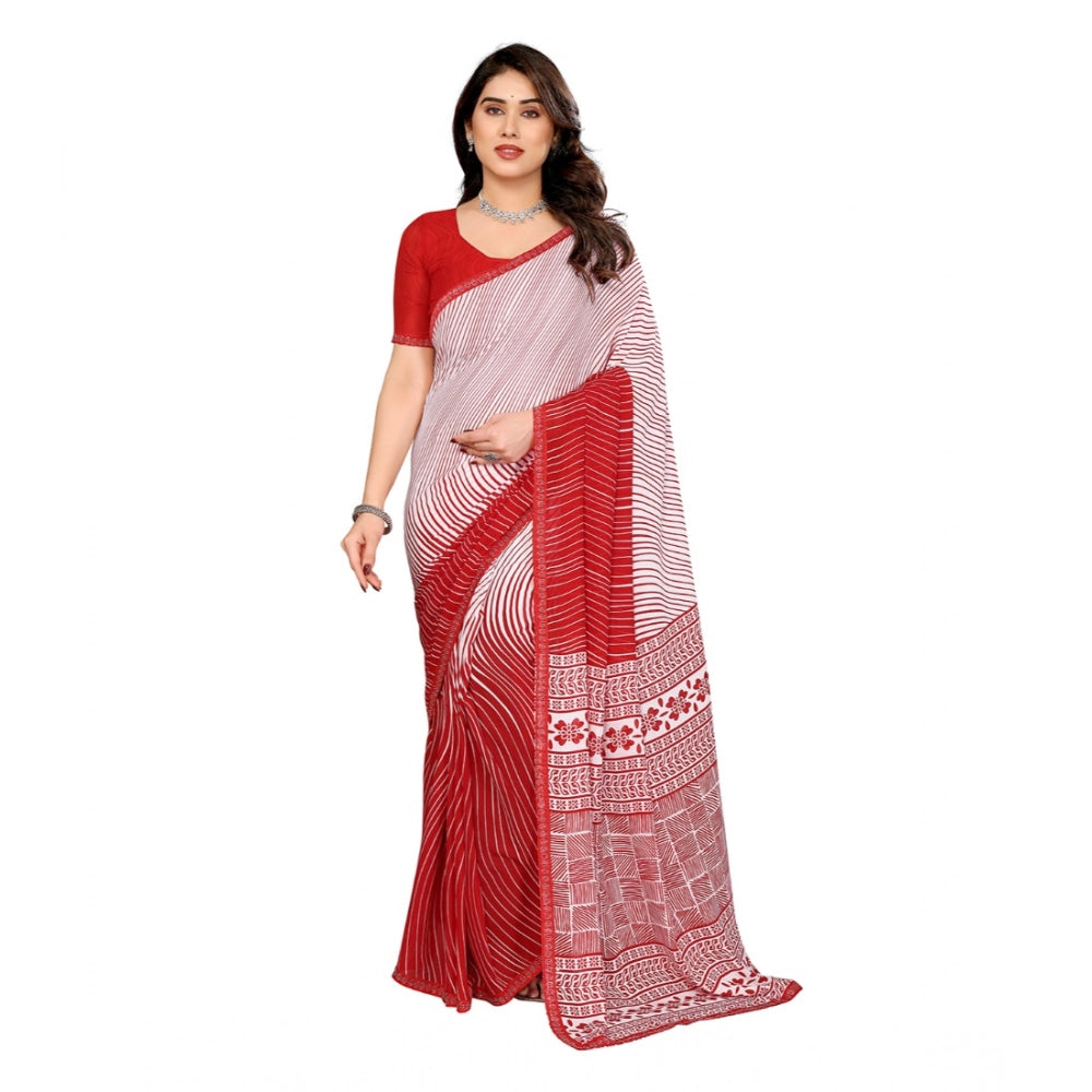 Generic Women's Georgette Printed Saree With Unstitched Blouse 5.5Mtr (Red) Main image