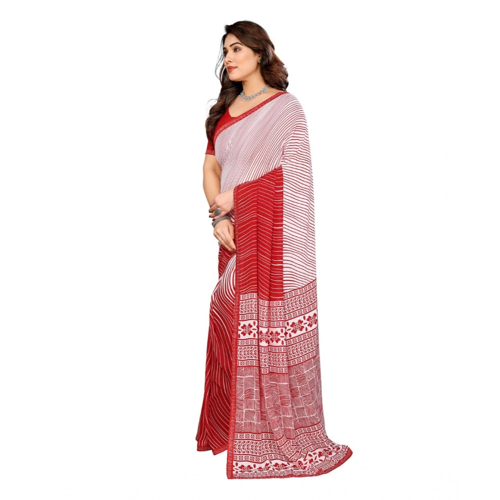 Generic Women's Georgette Printed Saree With Unstitched Blouse 5.5Mtr (Red) Secondary image