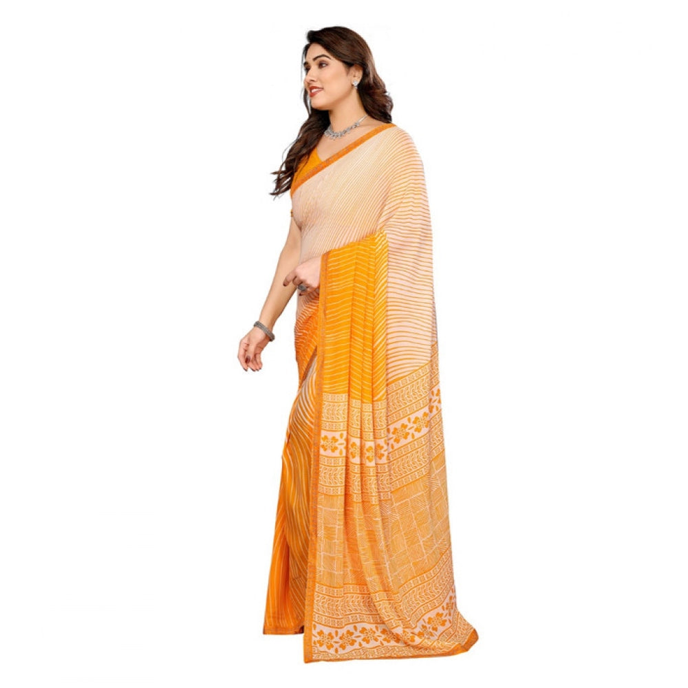 Generic Women's Georgette Printed Saree With Unstitched Blouse 5.5Mtr (Yellow) Secondary image