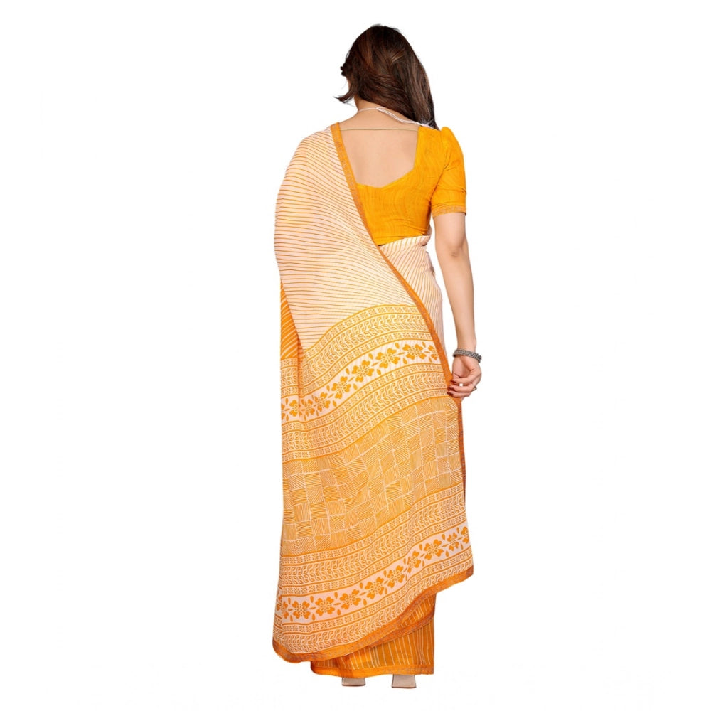 Generic Women's Georgette Printed Saree With Unstitched Blouse 5.5Mtr (Yellow)