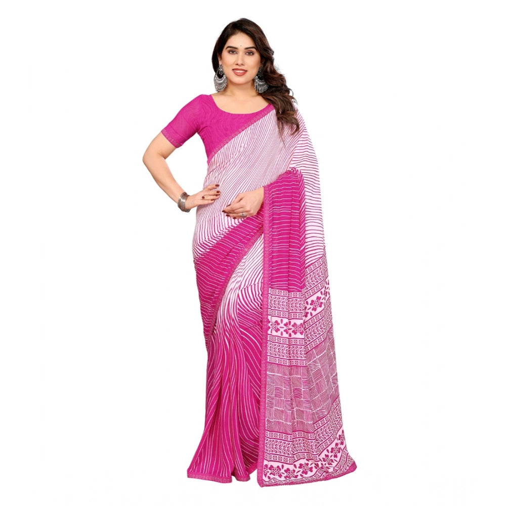 Generic Women's Georgette Printed Saree With Unstitched Blouse 5.5Mtr (Pink) Main image