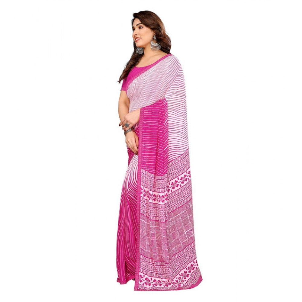 Generic Women's Georgette Printed Saree With Unstitched Blouse 5.5Mtr (Pink) Secondary image