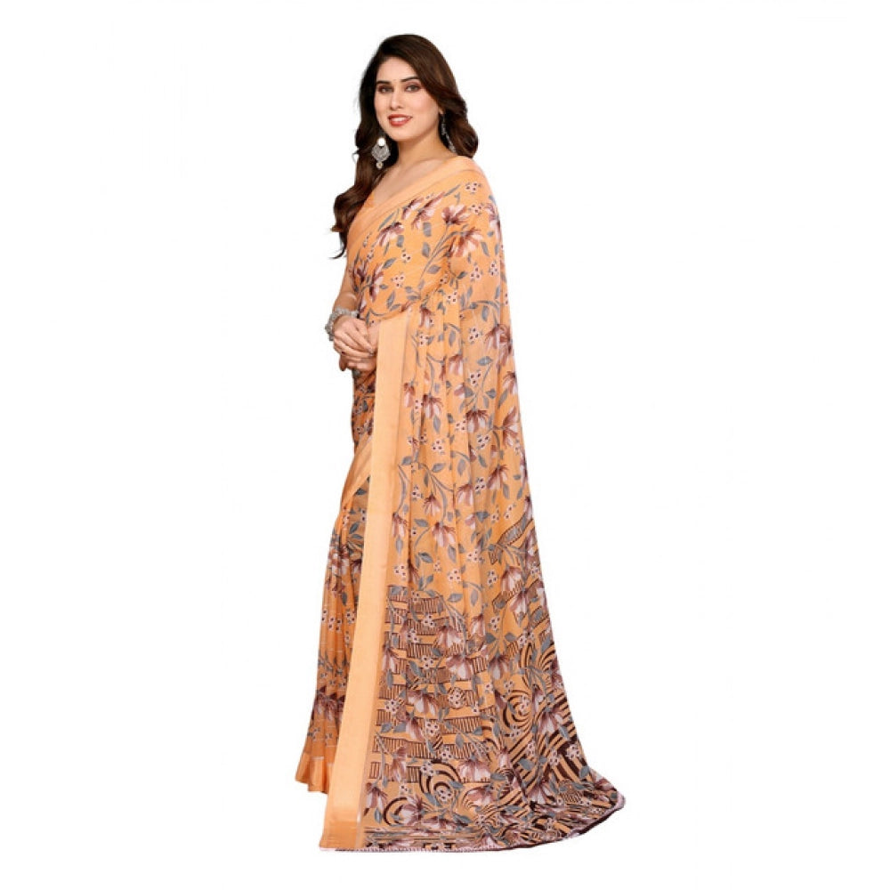 Generic Women's Georgette Printed Saree With Unstitched Blouse 5.5Mtr (Orange) Secondary image