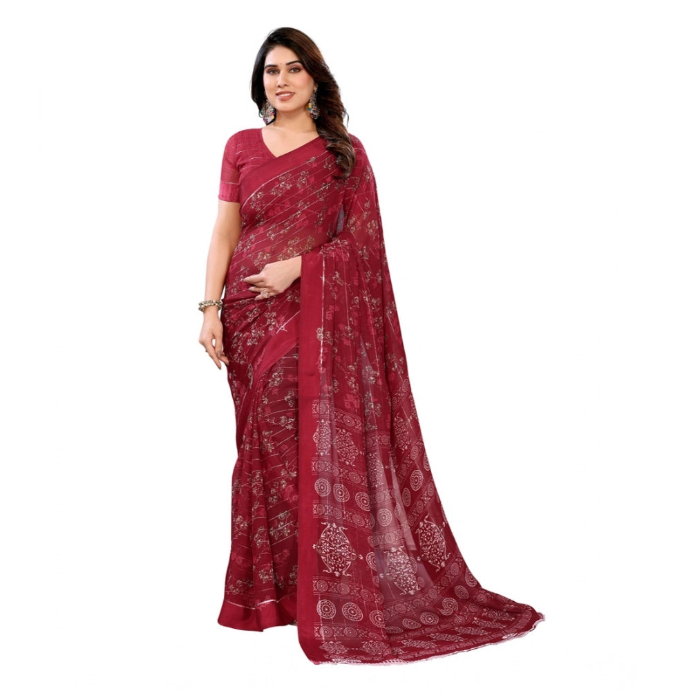 Generic Women's Georgette Printed Saree With Unstitched Blouse 5.5Mtr (Red) Main image