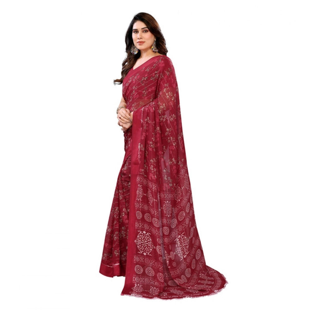 Generic Women's Georgette Printed Saree With Unstitched Blouse 5.5Mtr (Red) Secondary image