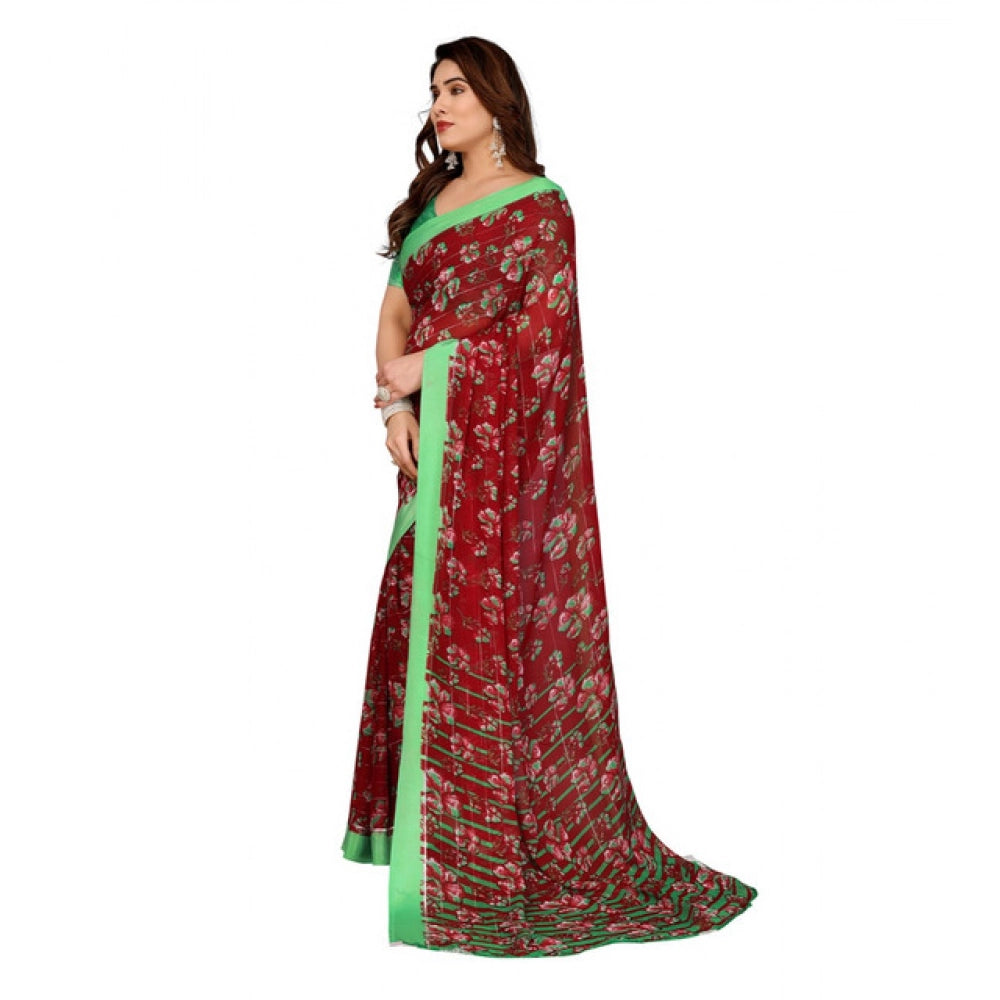 Generic Women's Georgette Printed Saree With Unstitched Blouse 5.5Mtr (Red) Secondary image