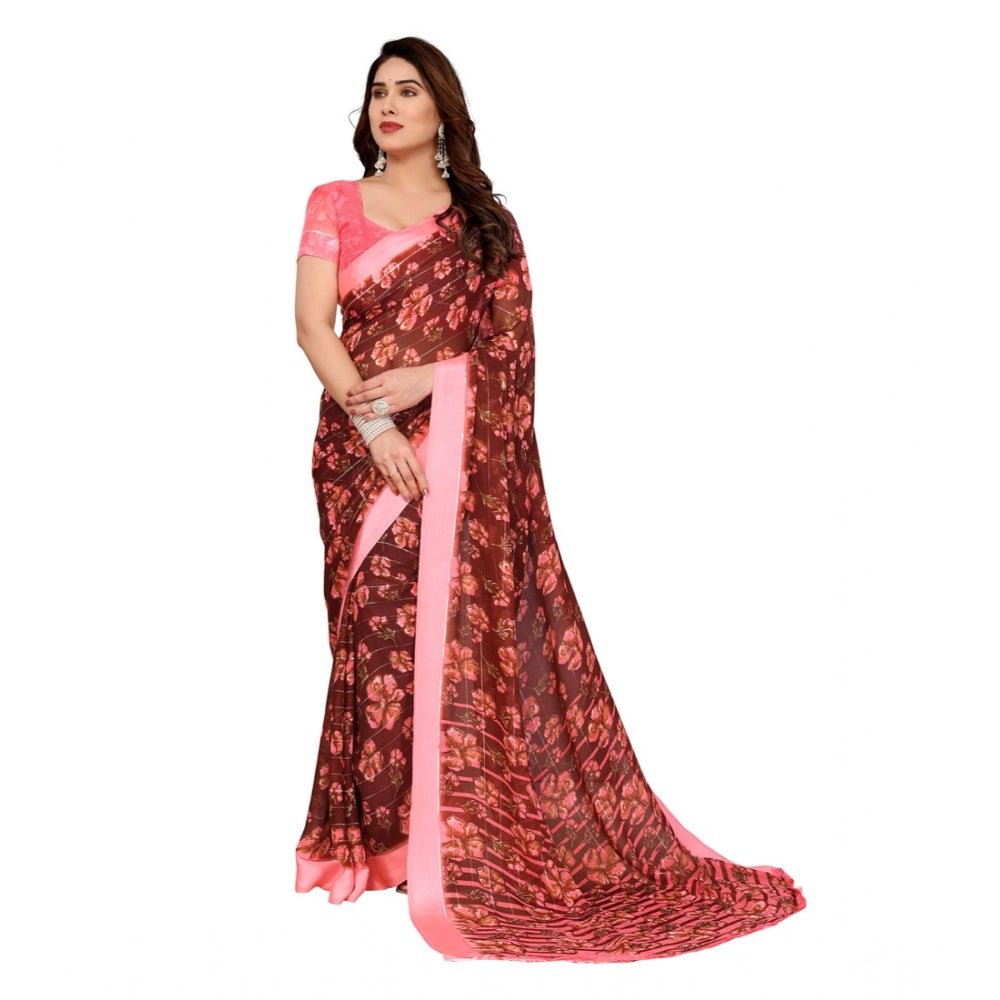 Generic Women's Georgette Printed Saree With Unstitched Blouse 5.5Mtr (Maroon) Main image