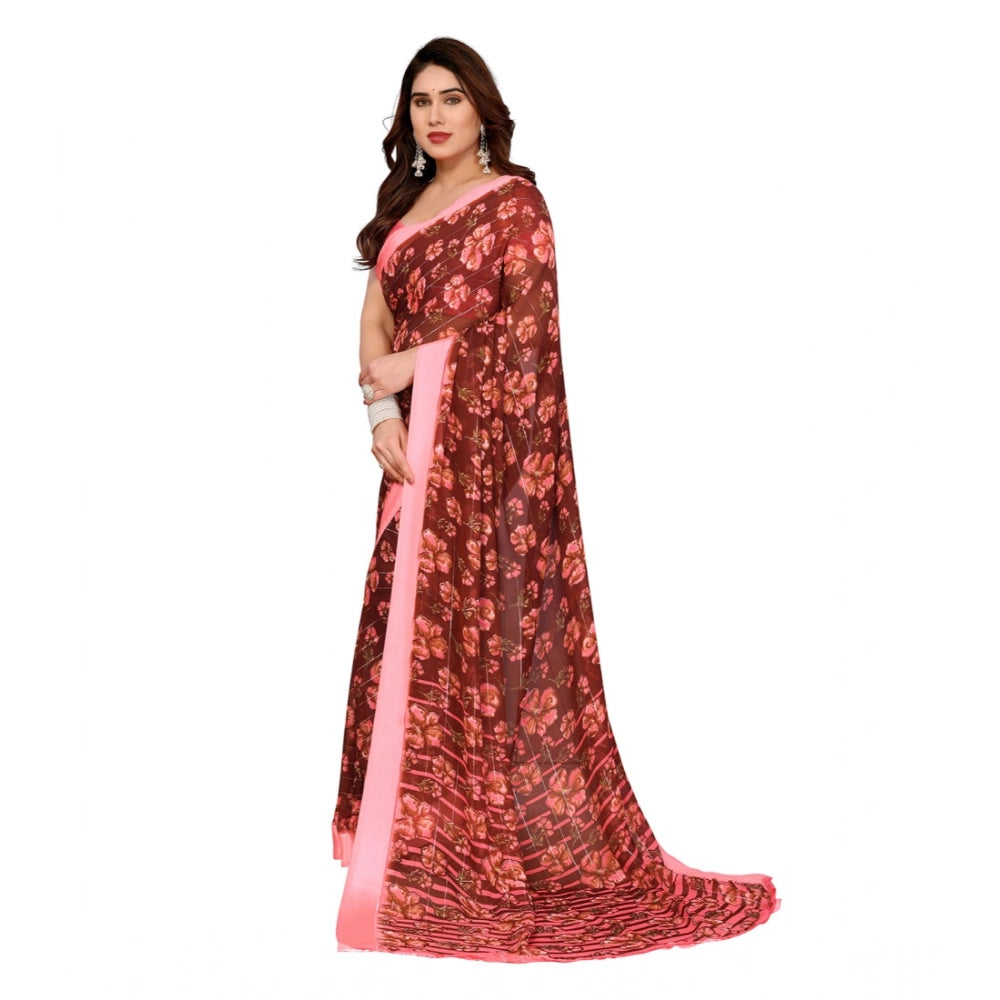 Generic Women's Georgette Printed Saree With Unstitched Blouse 5.5Mtr (Maroon) Secondary image
