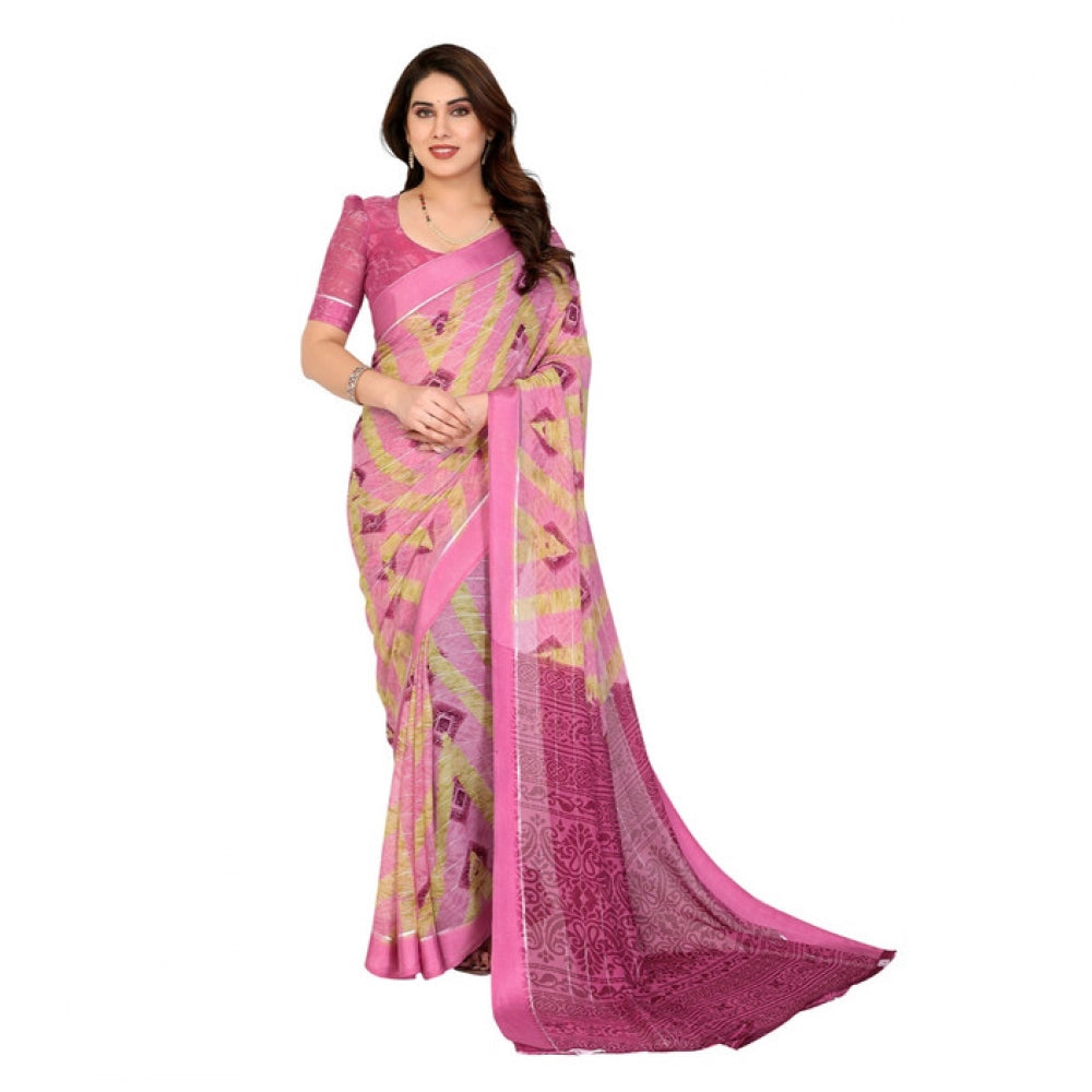 Generic Women's Georgette Printed Saree With Unstitched Blouse 5.5Mtr (Pink) Main image