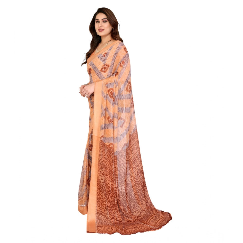 Generic Women's Georgette Printed Saree With Unstitched Blouse 5.5Mtr (Orange) Secondary image