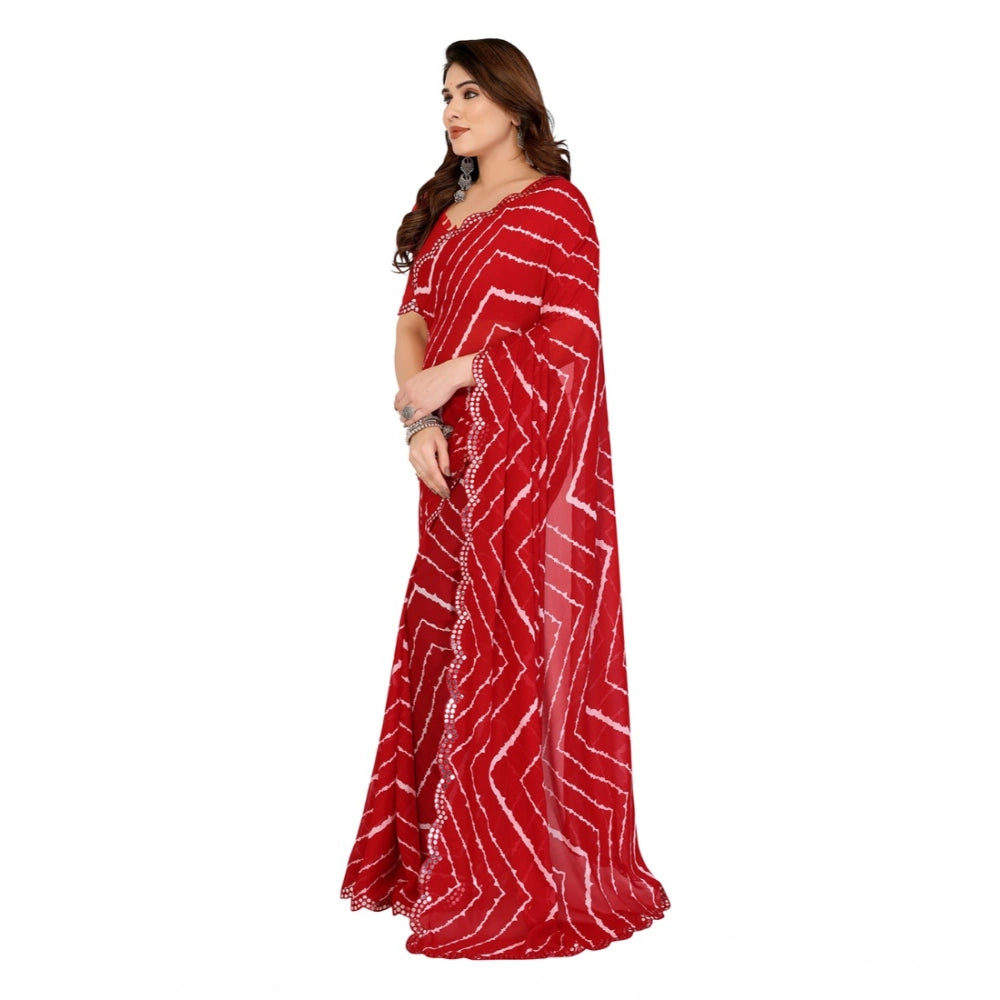 Generic Women's Georgette Printed Saree With Unstitched Blouse 5.5Mtr (Red) Secondary image