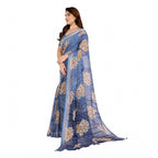 Generic Women's Georgette Printed Saree With Unstitched Blouse 5.5Mtr (Blue)