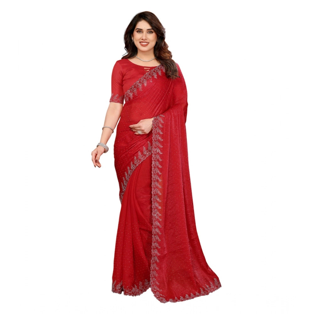 Generic Women's Georgette Printed Saree With Unstitched Blouse 5.5Mtr (Red) Main image