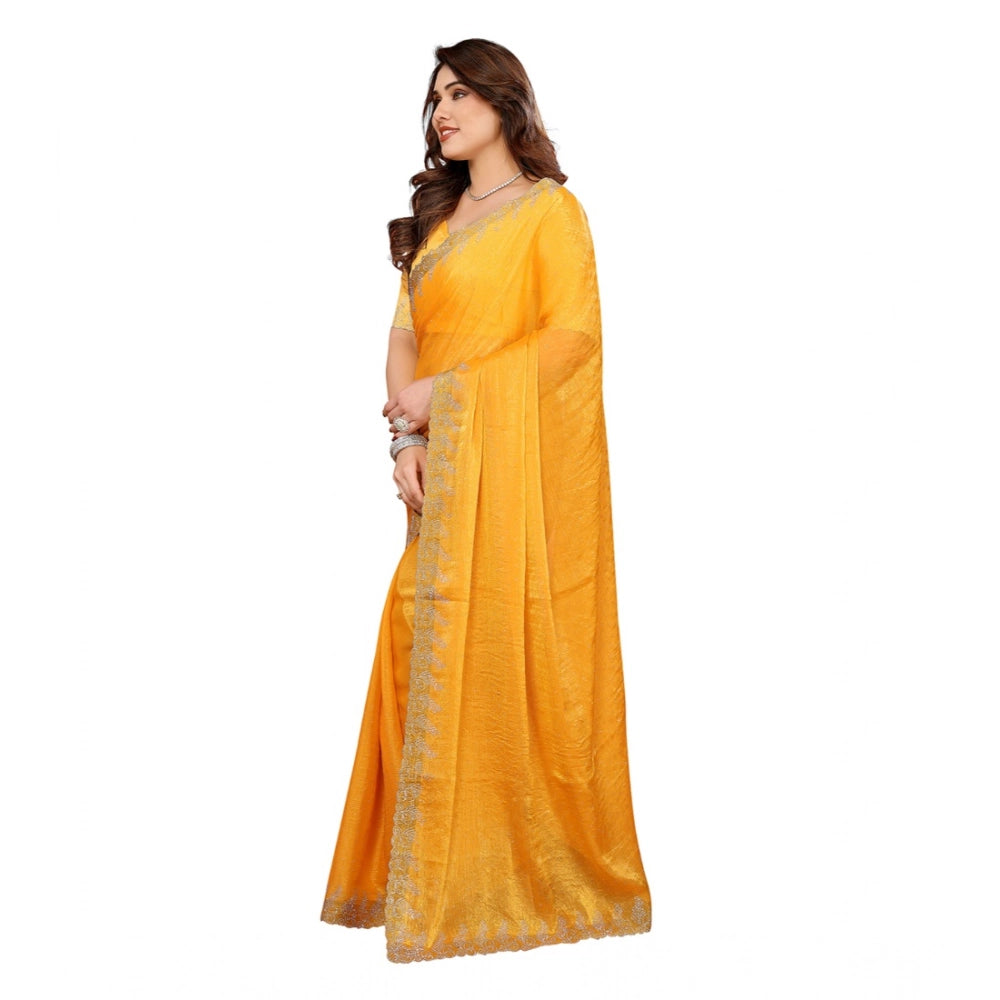 Generic Women's Georgette Printed Saree With Unstitched Blouse 5.5Mtr (Yellow) Secondary image