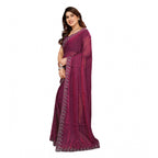 Generic Women's Georgette Printed Saree With Unstitched Blouse 5.5Mtr (Purple)