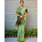 Generic Women's Silk Blend Woven Zari Work Saree With Unstitched Blouse 5.5Mtr (Mint Green)