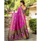 Generic Women's Silk Blend Woven Zari Work Saree With Unstitched Blouse 5.5Mtr (Pink)