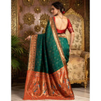 Generic Women's Silk Blend Zari Woven Saree With Unstitched Blouse 5.5Mtr (Green)