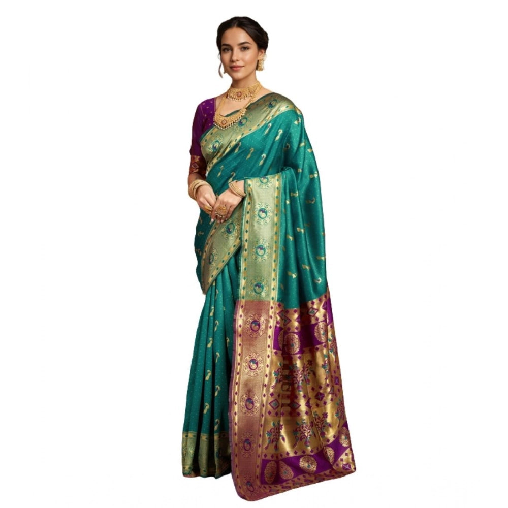 Generic Women's Silk Blend Zari Weaving Saree With Unstitched Blouse 5.5Mtr (Green) Main image