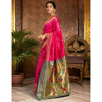 Generic Women's Silk Blend Zari Weaving Saree With Unstitched Blouse 5.5Mtr (Pink)