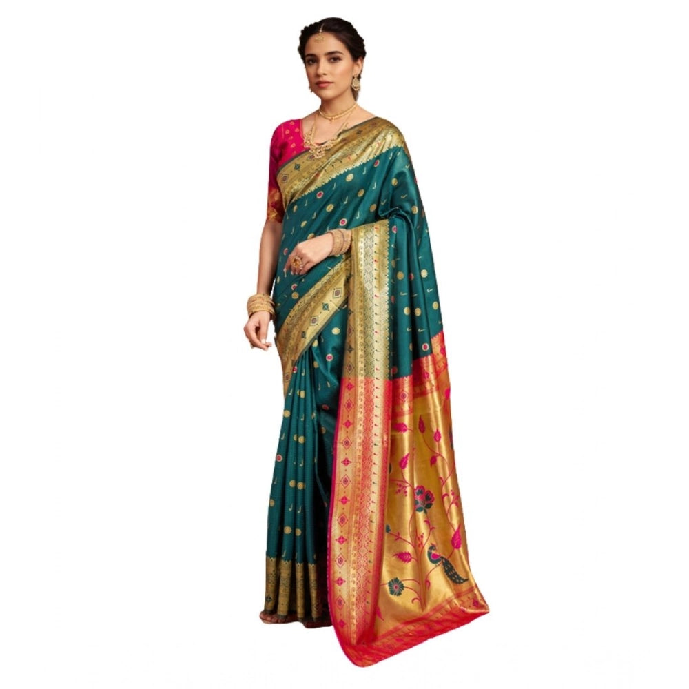 Generic Women's Silk Blend Zari Weaving Saree With Unstitched Blouse 5.5Mtr (Rama) Main image
