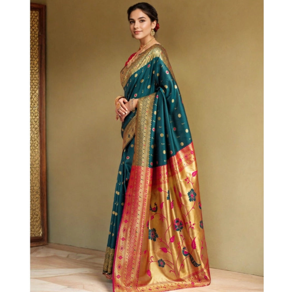 Generic Women's Silk Blend Zari Weaving Saree With Unstitched Blouse 5.5Mtr (Rama) Secondary image