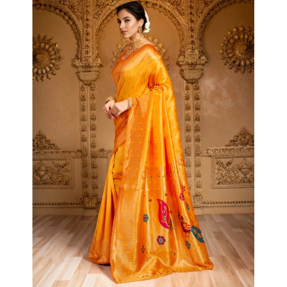 Generic Women's Silk Blend Zari Weaving Saree With Unstitched Blouse 5.5Mtr (Mustard)