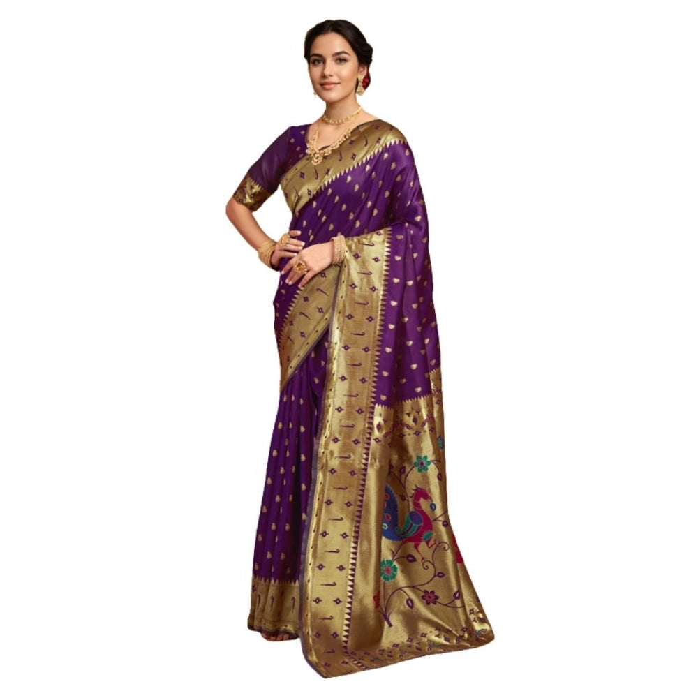 Generic Women's Silk Blend Zari Weaving Saree With Unstitched Blouse 5.5Mtr (Purple) Main image