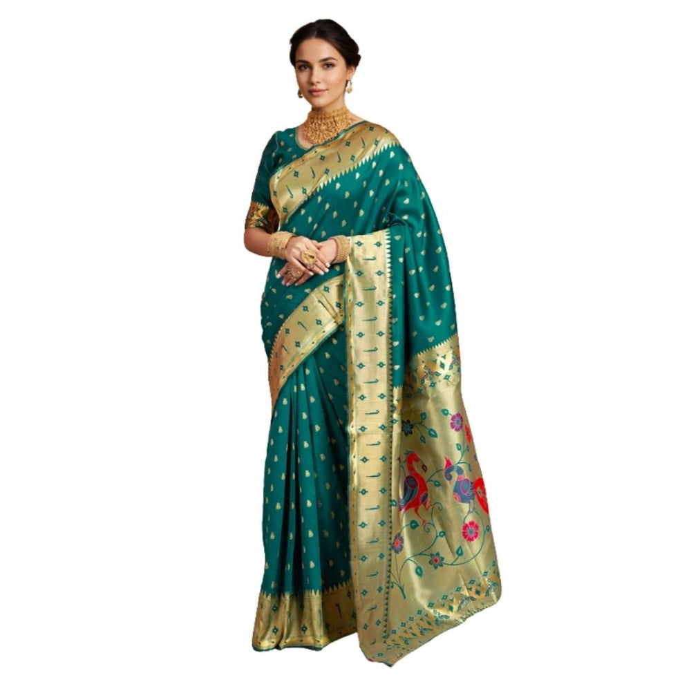 Generic Women's Silk Blend Zari Weaving Saree With Unstitched Blouse 5.5Mtr (Rama) Main image