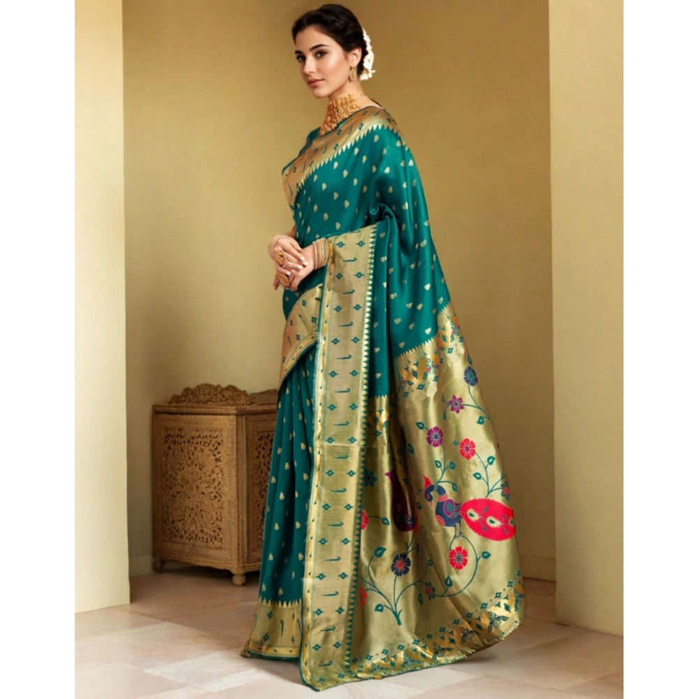 Generic Women's Silk Blend Zari Weaving Saree With Unstitched Blouse 5.5Mtr (Rama) Secondary image