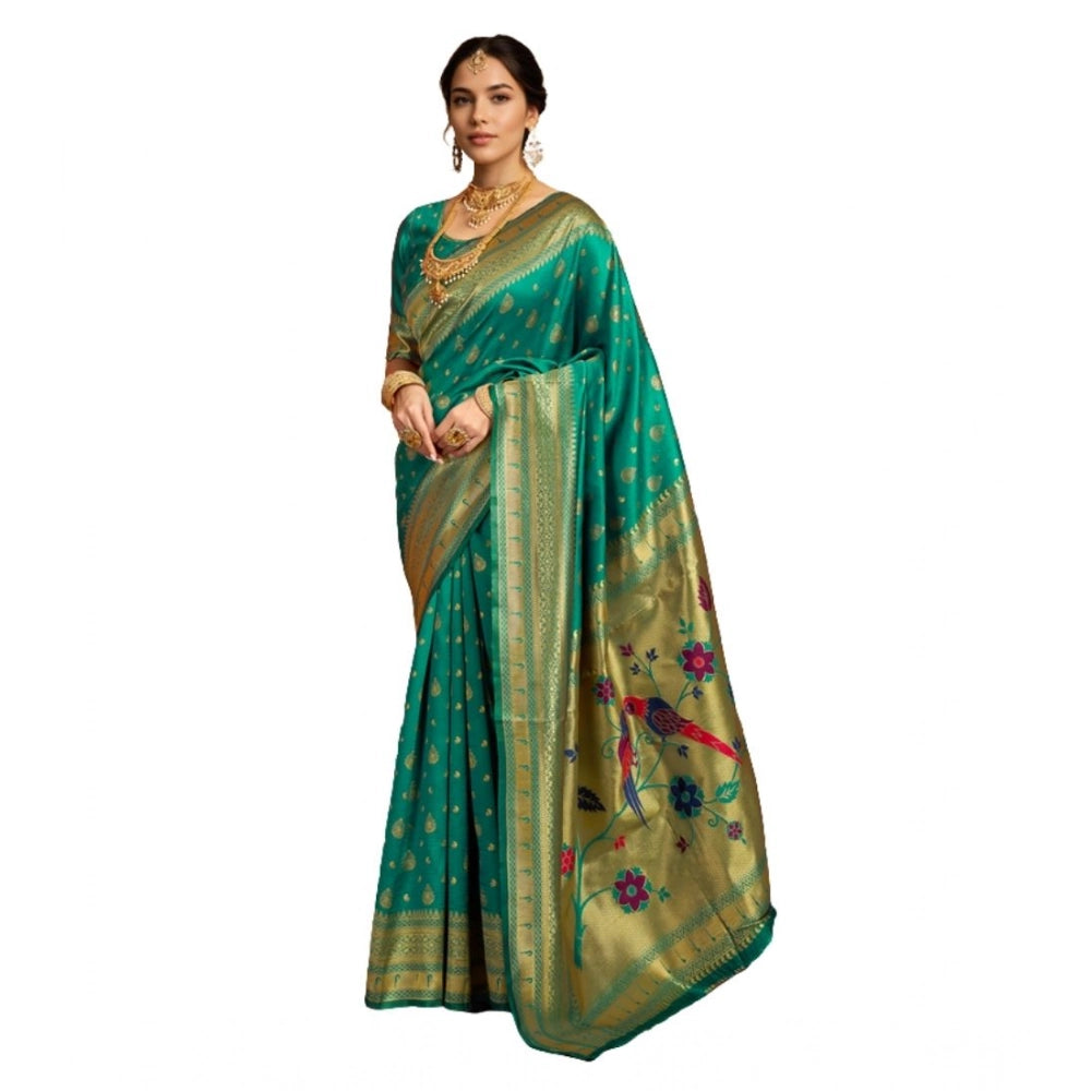 Generic Women's Silk Blend Zari Weaving Saree With Unstitched Blouse 5.5Mtr (Green) Main image