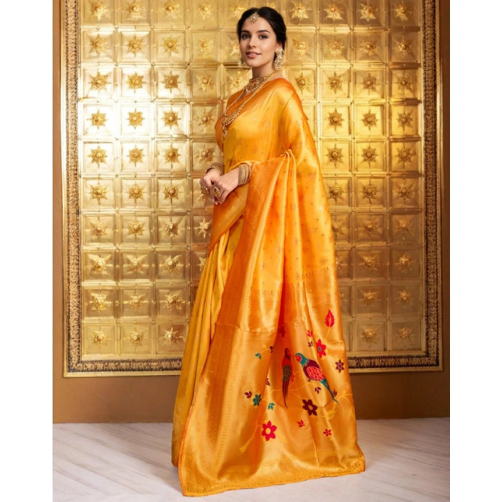 Generic Women's Silk Blend Zari Weaving Saree With Unstitched Blouse 5.5Mtr (Mustard) Secondary image