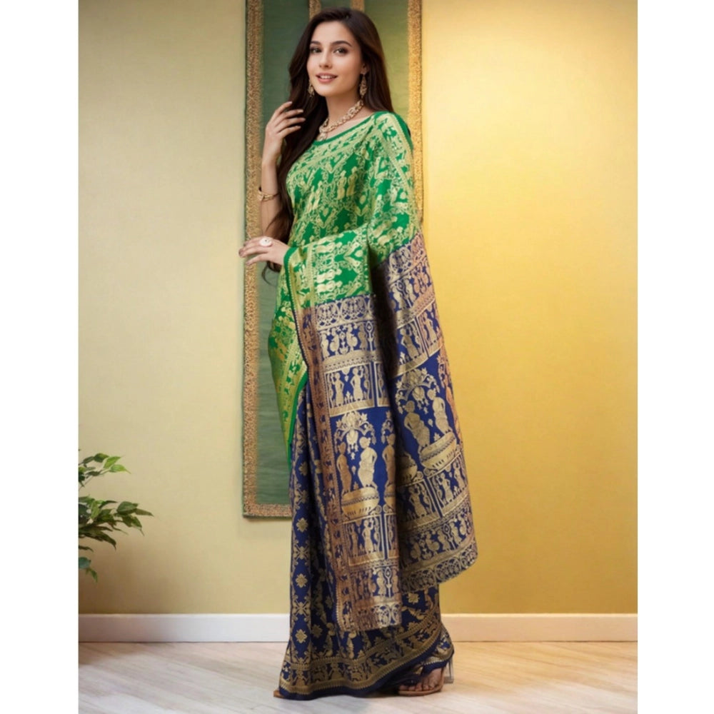 Generic Women's Silk Blend Zari Weaving Saree With Unstitched Blouse 5.5Mtr (Green) Secondary image
