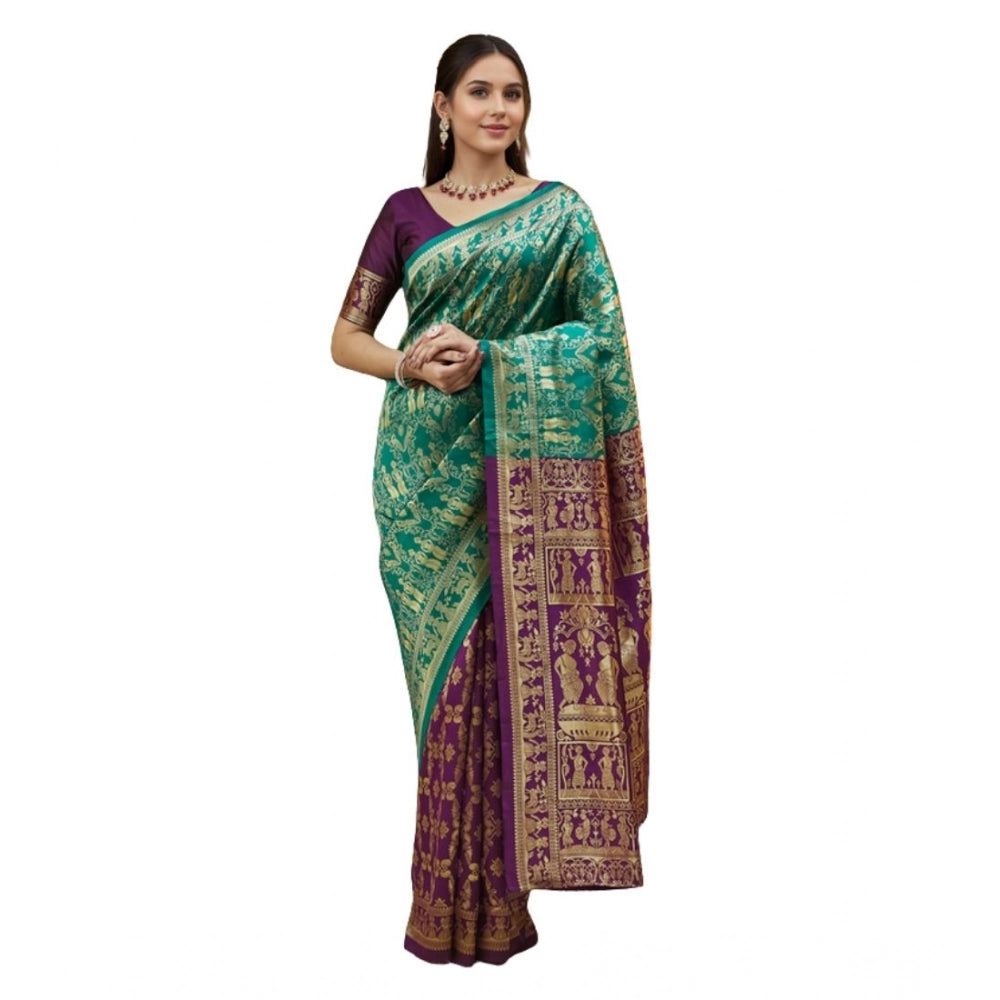 Generic Women's Silk Blend Zari Weaving Saree With Unstitched Blouse 5.5Mtr (Light Green) Main image