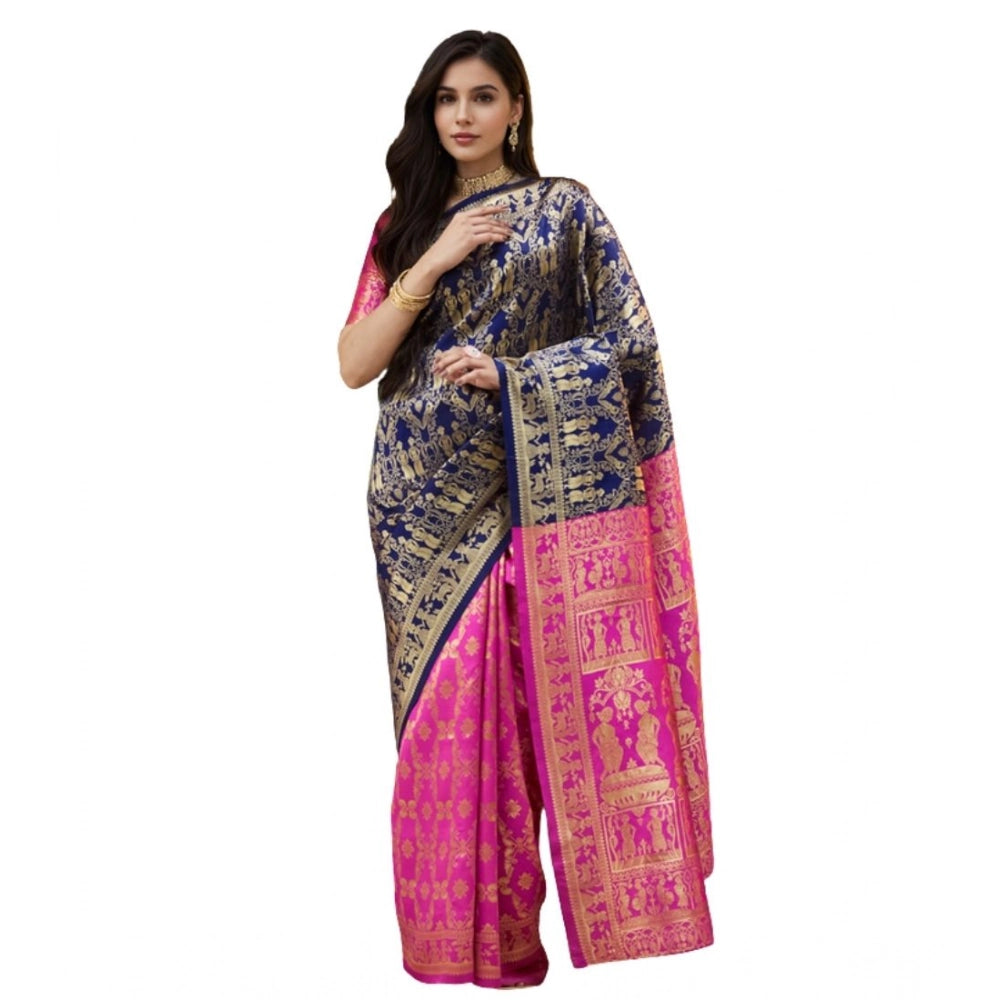 Generic Women's Silk Blend Zari Weaving Saree With Unstitched Blouse 5.5Mtr (Navy) Main image