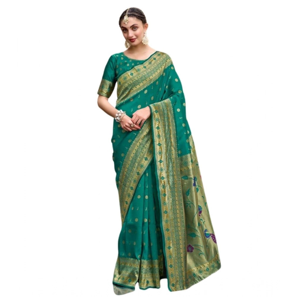 Generic Women's Silk Blend Paithani Weaving Saree With Unstitched Blouse 5.5Mtr (Green) Main image