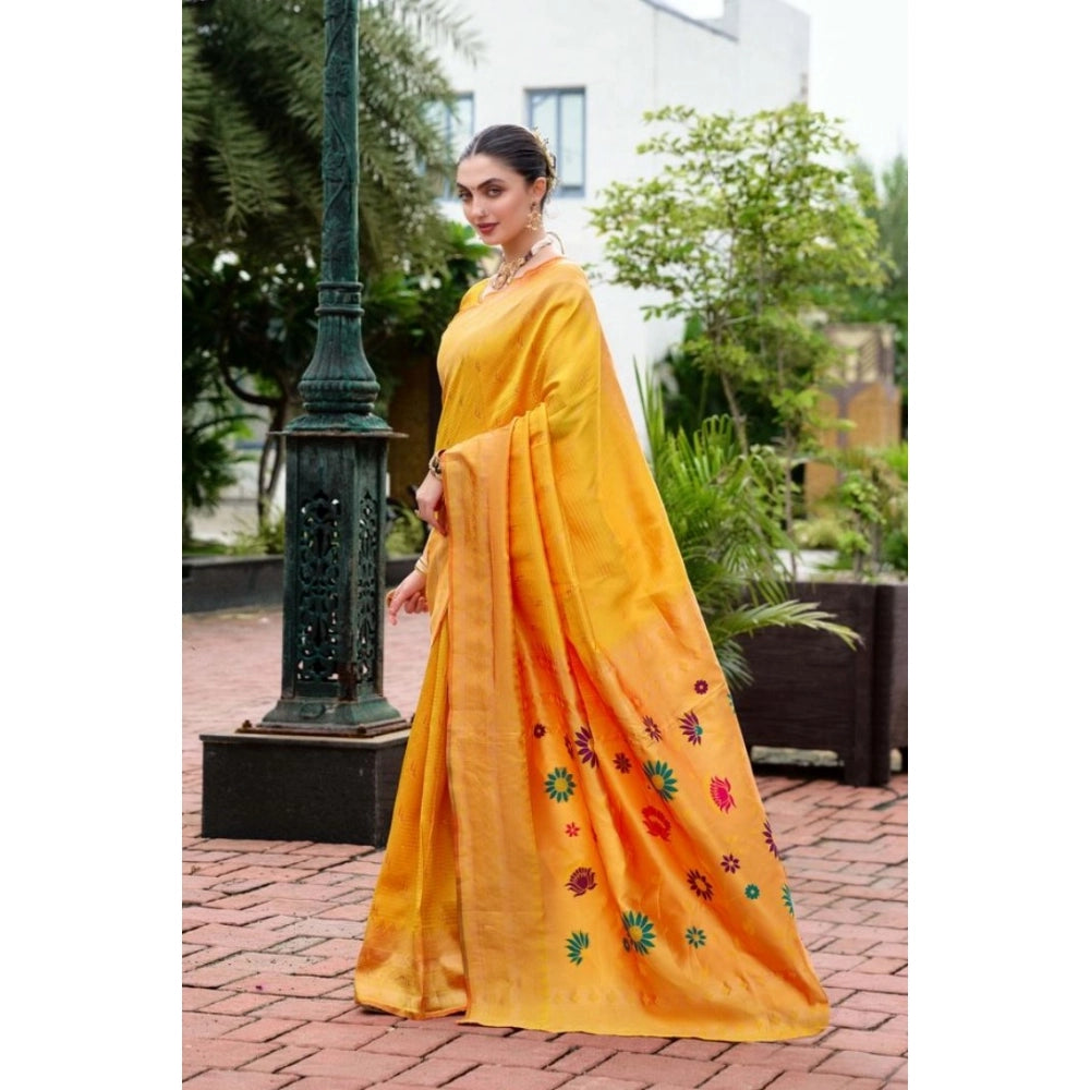 Generic Women's Silk Blend Paithani Weaving Saree With Unstitched Blouse 5.5Mtr (Mustard) Secondary image