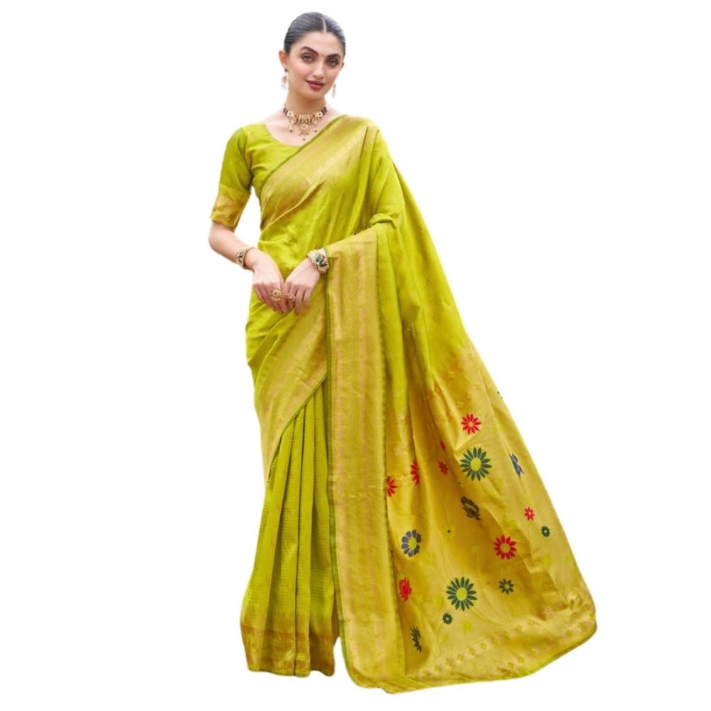 Generic Women's Silk Blend Zari Woven Saree With Unstitched Blouse 5.5Mtr (Lime Green) Main image