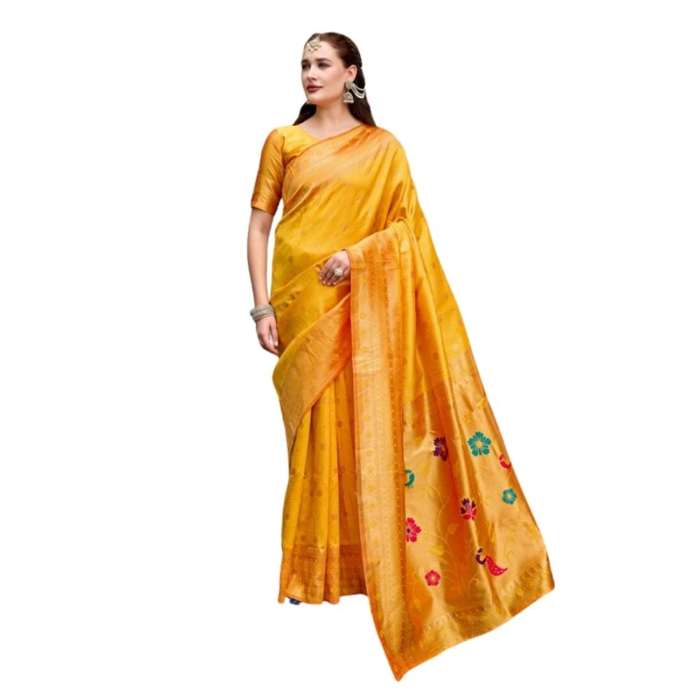 Generic Women's Silk Blend Zari Woven Saree With Unstitched Blouse 5.5Mtr (Mustard) Main image