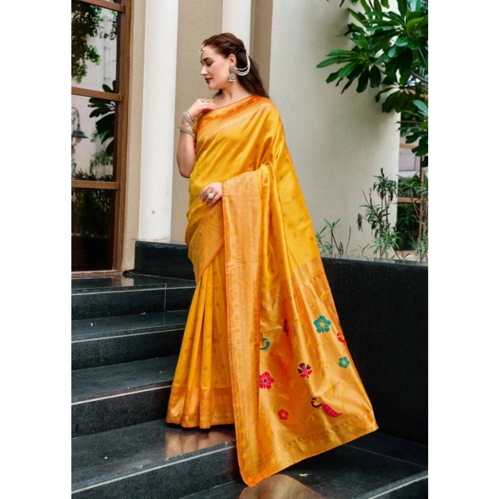 Generic Women's Silk Blend Zari Woven Saree With Unstitched Blouse 5.5Mtr (Mustard) Secondary image