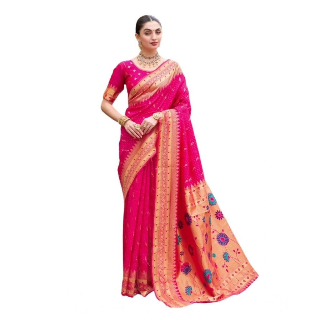 Generic Women's Silk Blend Zari Woven Saree With Unstitched Blouse 5.5Mtr (Pink) Main image