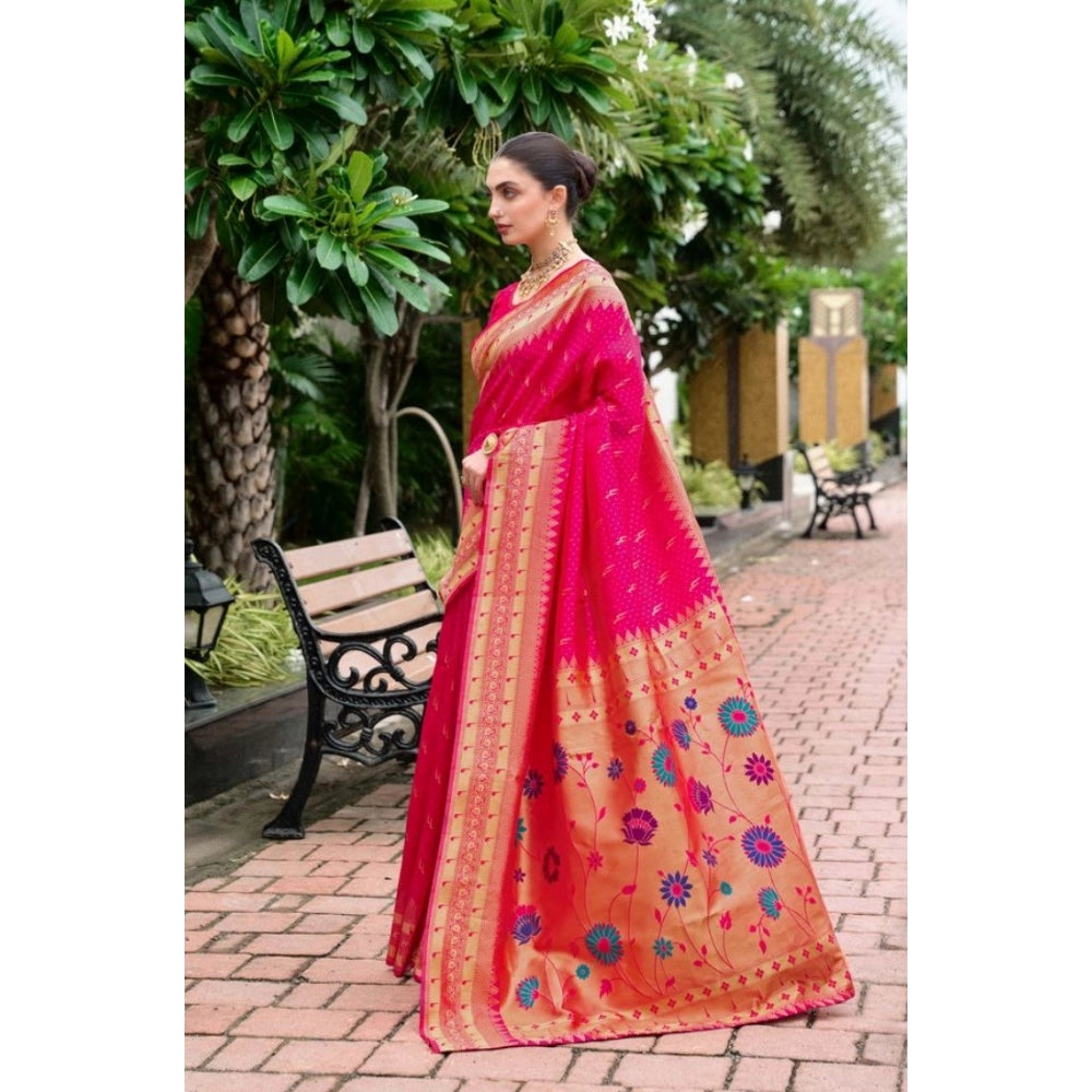 Generic Women's Silk Blend Zari Woven Saree With Unstitched Blouse 5.5Mtr (Pink) Secondary image