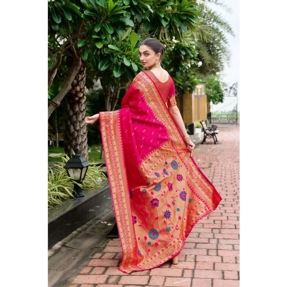 Generic Women's Silk Blend Zari Woven Saree With Unstitched Blouse 5.5Mtr (Pink)