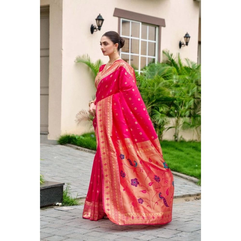 Generic Women's Silk Blend Zari Woven Saree With Unstitched Blouse 5.5Mtr (Red) Secondary image