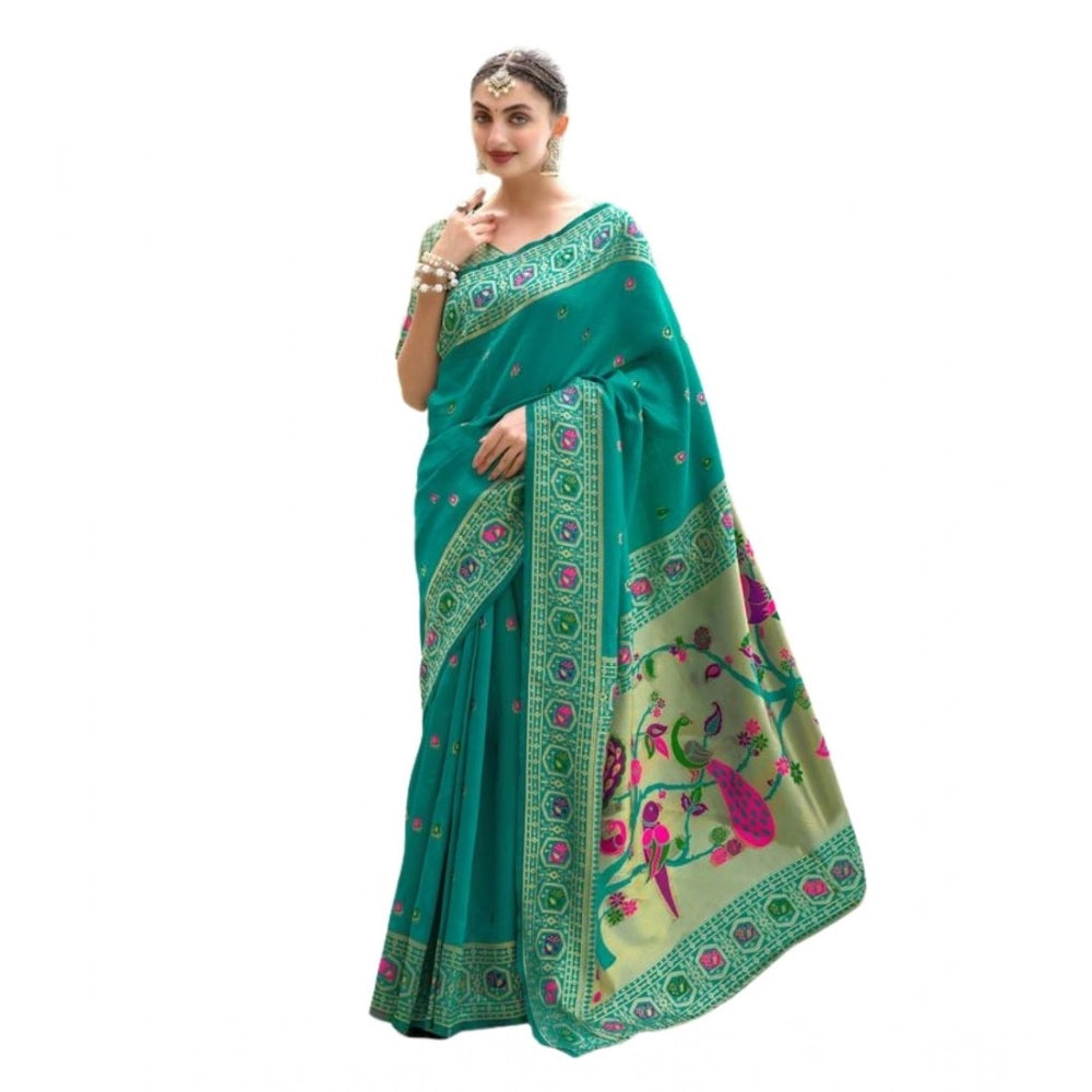 Generic Women's Silk Blend Paithani Weaving Saree With Unstitched Blouse 5.5Mtr (Green) Main image