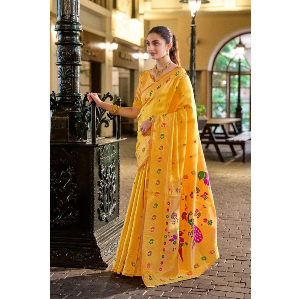 Generic Women's Silk Blend Paithani Weaving Saree With Unstitched Blouse 5.5Mtr (Mustard) Secondary image