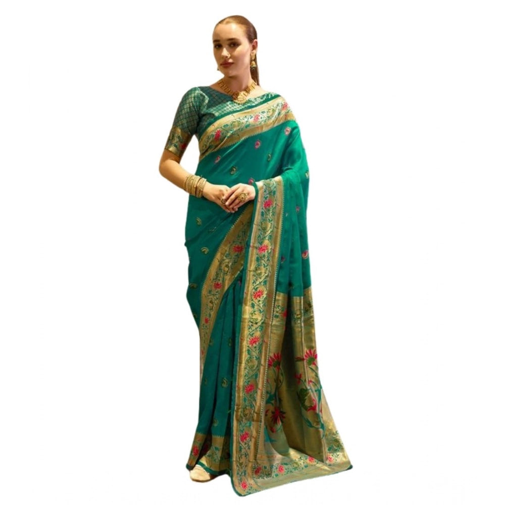 Generic Women's Silk Blend Zari Woven Saree With Unstitched Blouse 5.5Mtr (Green) Main image